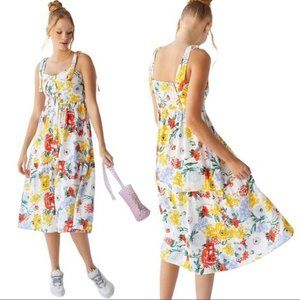 Urban Outfitters UO Positano Linen Tie-Shoulder Midi Dress Floral Print Size S